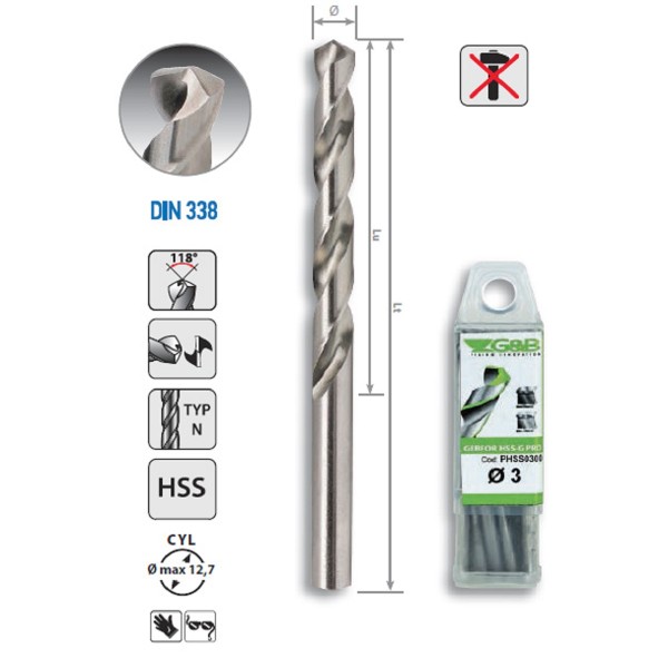 Fúrószár, HSS-G, Átm.3,75 mm