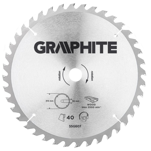 GRAPHITE - Körfűrészlap, 40 fogas, 315x30mm