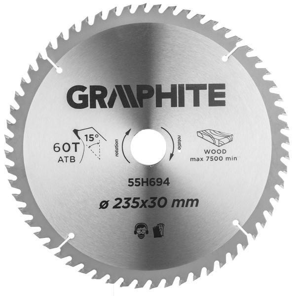 GRAPHITE - Körfűrészlap, 60 fogas, 235x30mm