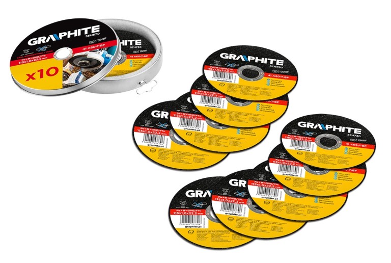 GRAPHITE - Vágókorong, inoxhoz (41 A60-T-BF), 10db, 115x1x22mm