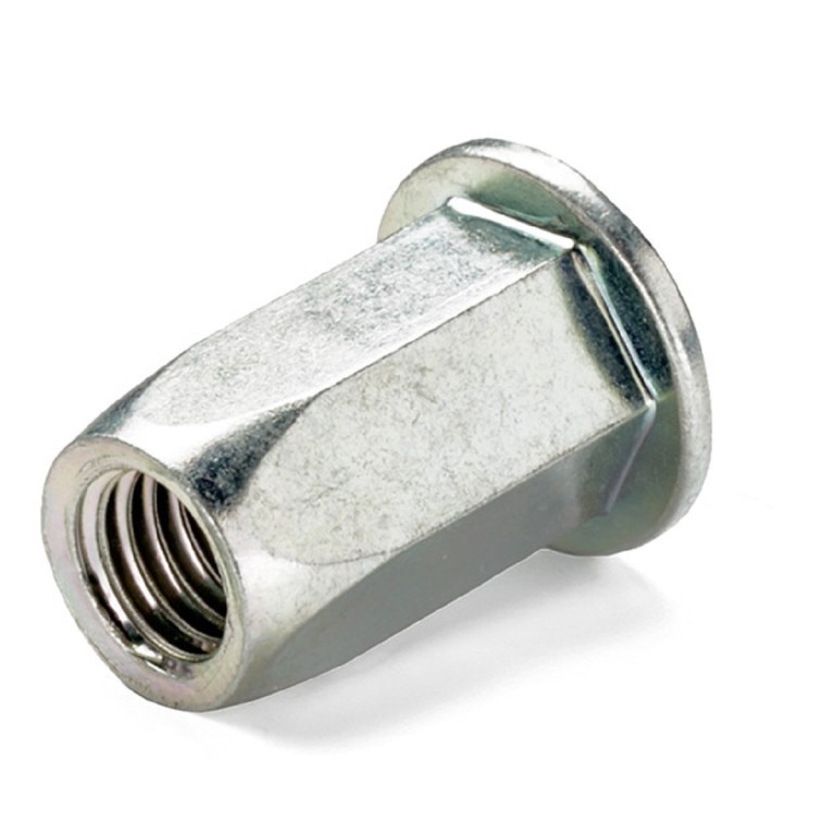 Szegecsanya, peremes, hatszögletes szárral, nyitott, acél, M10x21/13 (1.0-3.5)