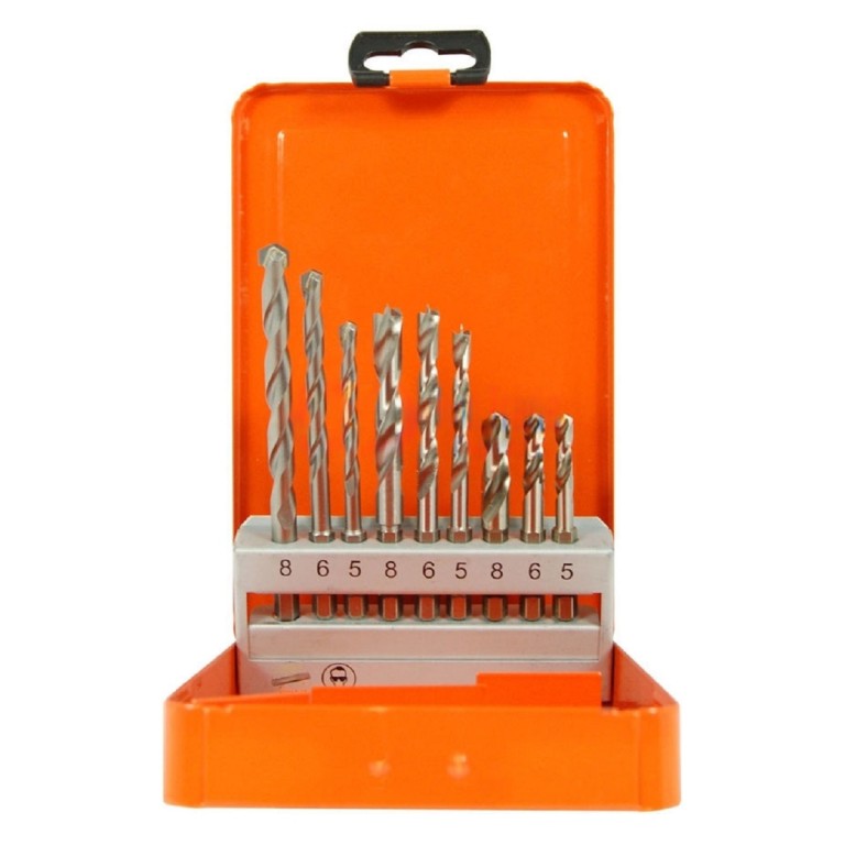 Fém/fa/kőzetfúró készlet, 6-lapú szárral, 9-r. 5-6-8 mm