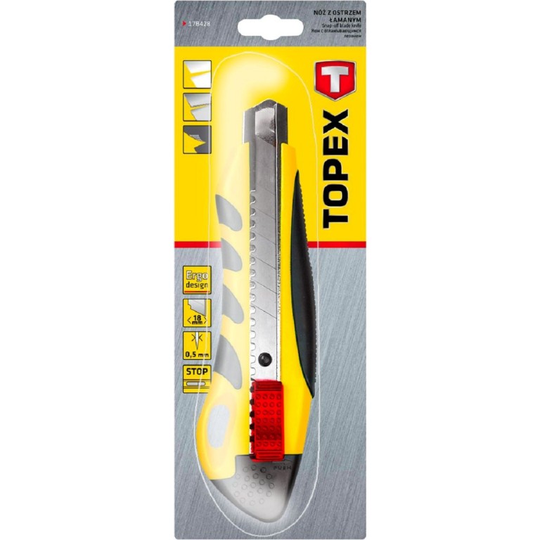 TOPEX - Törhető pengés kés, 18mm, fém vezetősin