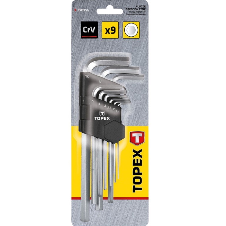 TOPEX - Imbuszkulcs készlet, hosszított, 9 darabos, 1.5-10mm