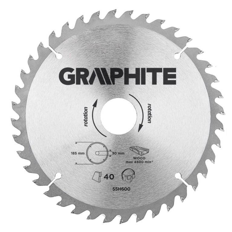 GRAPHITE - Körfűrészlap, 40 fogas, 185x30mm