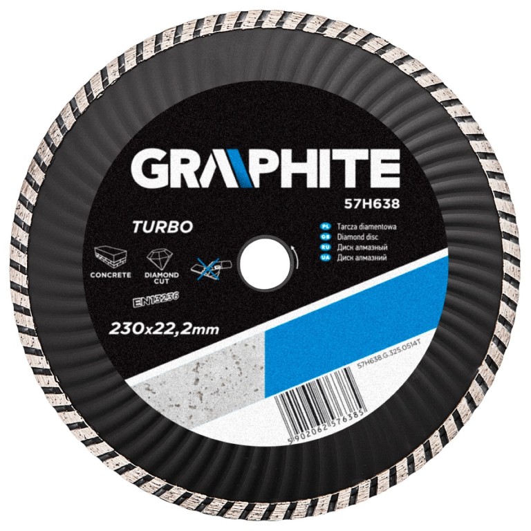 GRAPHITE - Gyémánt vágókorong, turbó éllel, hűtőbordákkal, 230mm