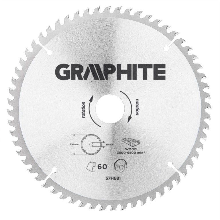 GRAPHITE - Körfűrészlap, 60 fogas, 216x30mm