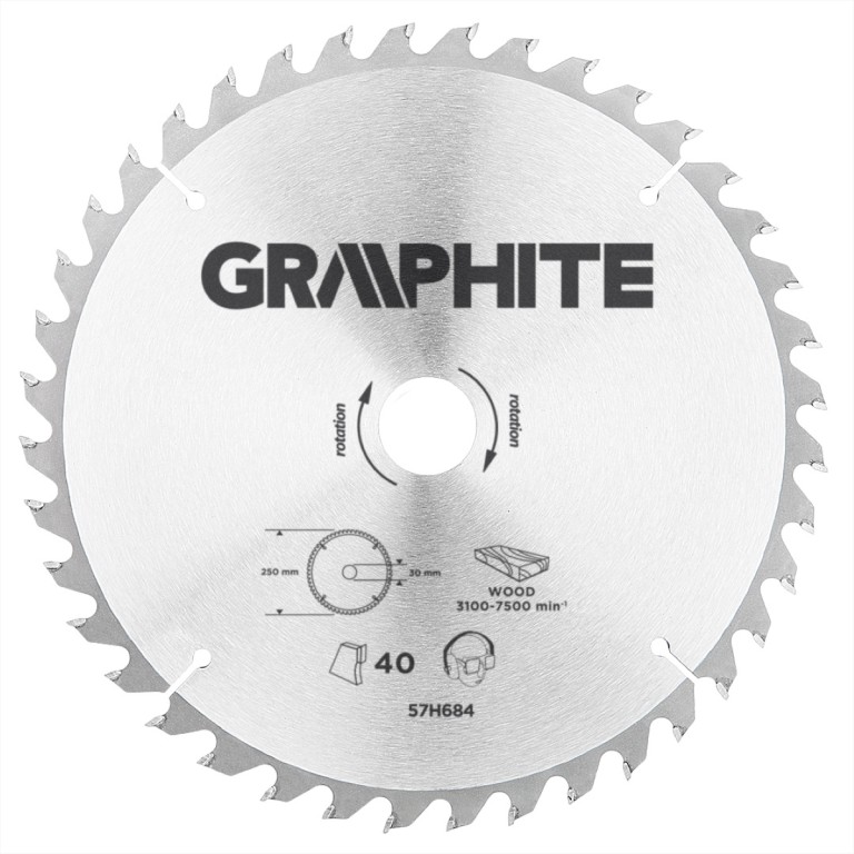 GRAPHITE - Körfűrészlap, 40 fogas, 250x30mm