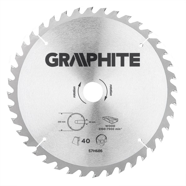 GRAPHITE - Körfűrészlap, 40 fogas, 255x30mm