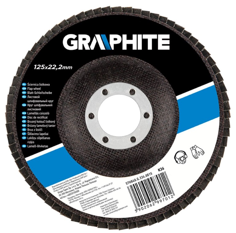 GRAPHITE - Lamellás csiszolókorong, cirkónium, K36, 125 x 22mm