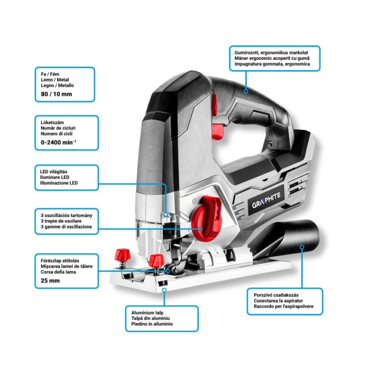 GRAPHITE - Akkus dekopírfűrész, Energy+, 18V, akku nélkül
