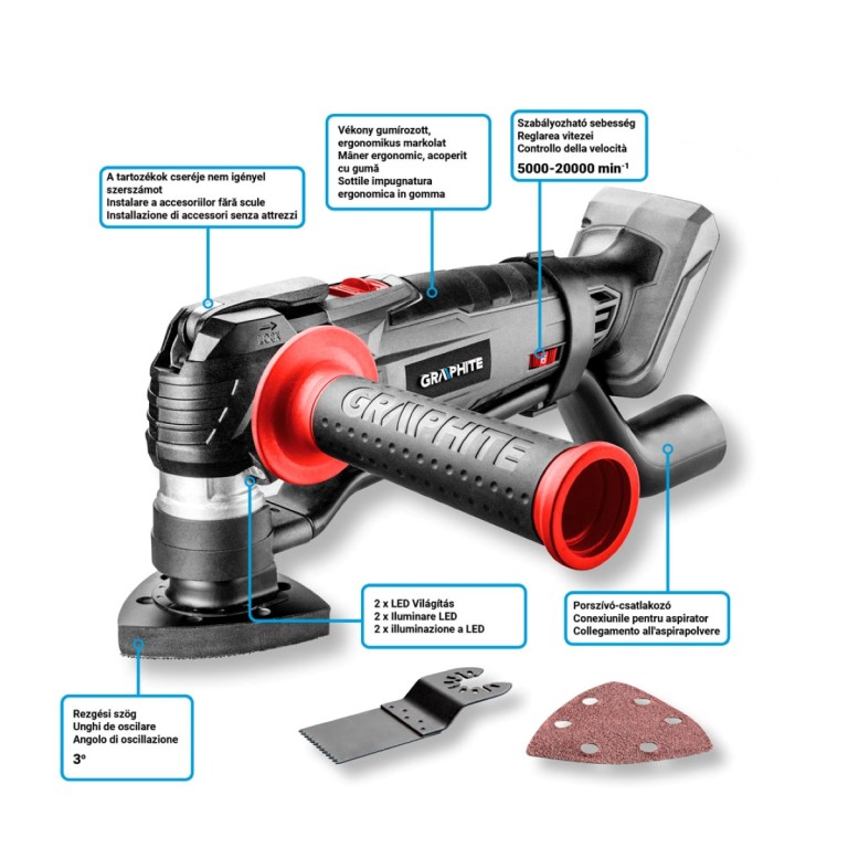 GRAPHITE - Akkus multifunkciós gép, Energy+, 18V, akku nélkül