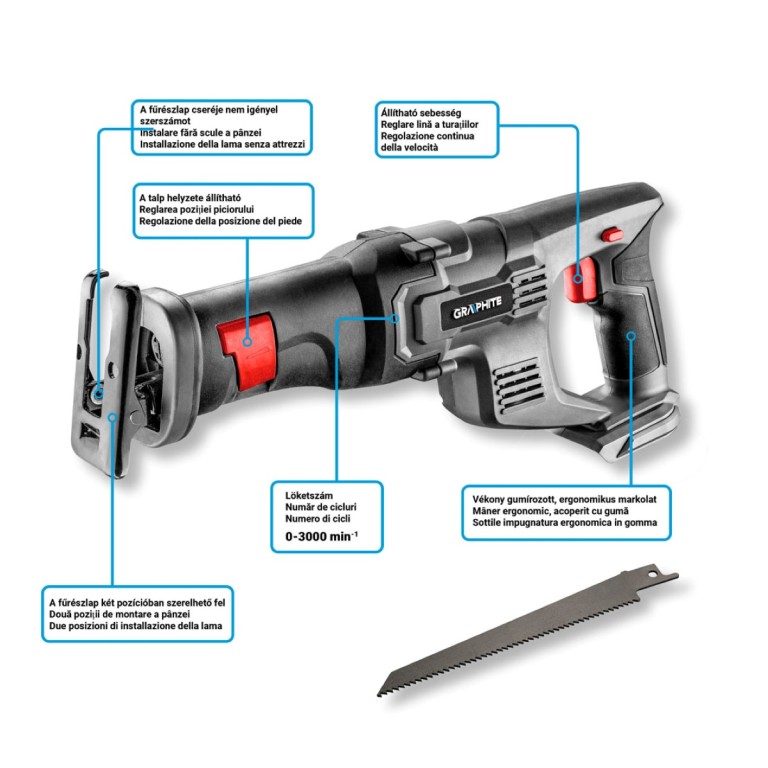 GRAPHITE - Akkus orrfűrész, Energy+, 18V, akku nélkül