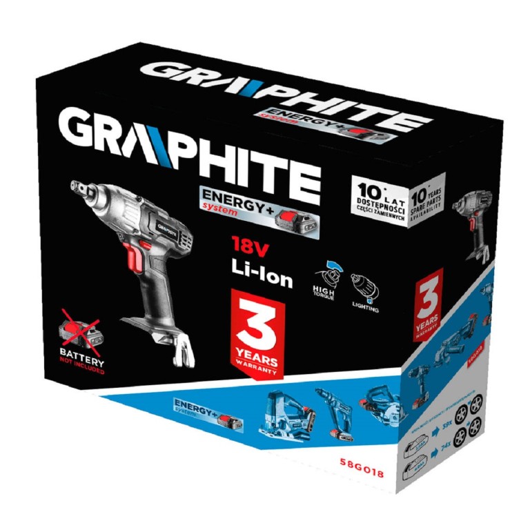 GRAPHITE - Akkus ütvecsavarozó gép, 1/2 - négyzet, Energy+, 18V, akku nélkül