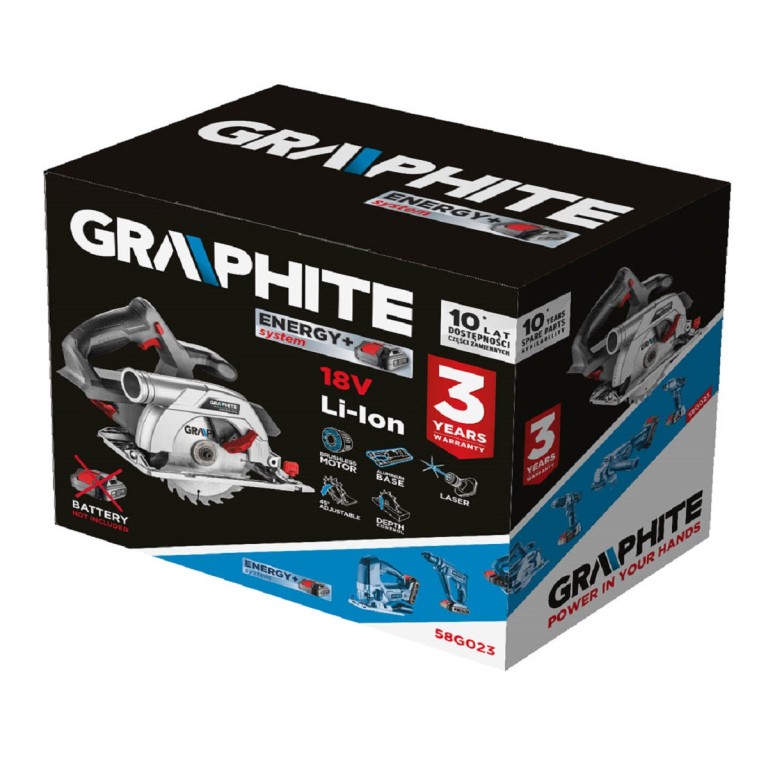 GRAPHITE - Akkus szénkefementes körfűrész, Energy+, 18V, 165x20mm, akku nélkül