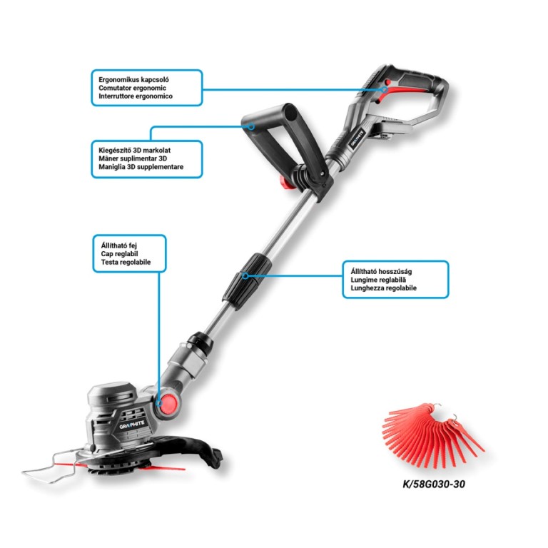 GRAPHITE - Akkus fűkasza, Energy+, 18V, akku nélkül, 254mm