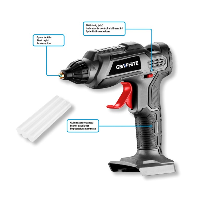 GRAPHITE - Akkus ragasztópisztoly, Energy+, 18V, 11mm, akku nélkül