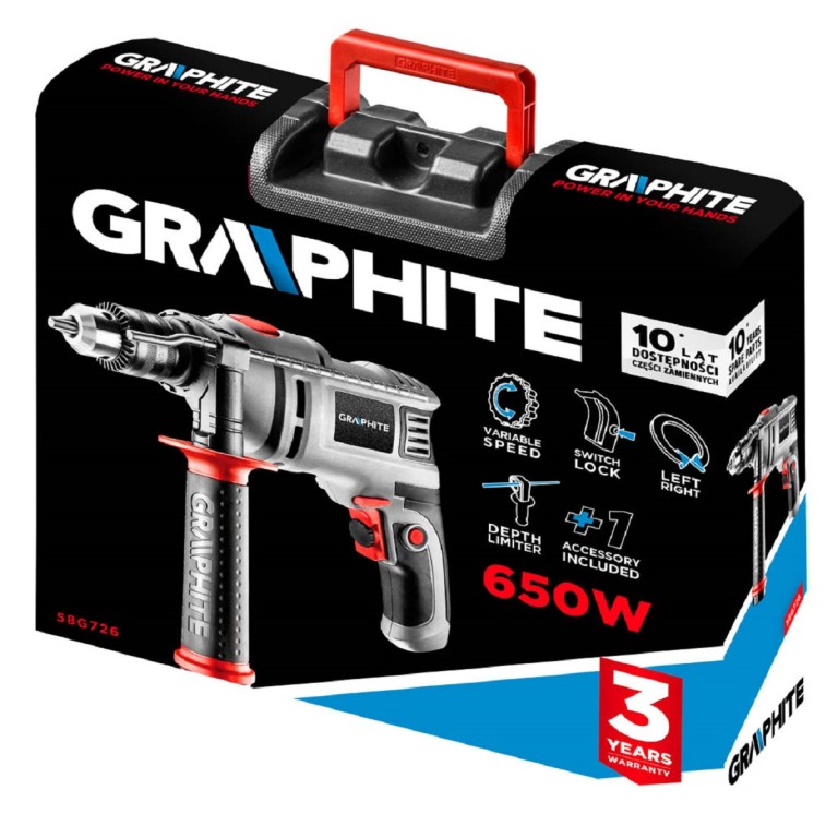 GRAPHITE - Ütvefúró, 650W, 13mm-es fogas tokmánnyal