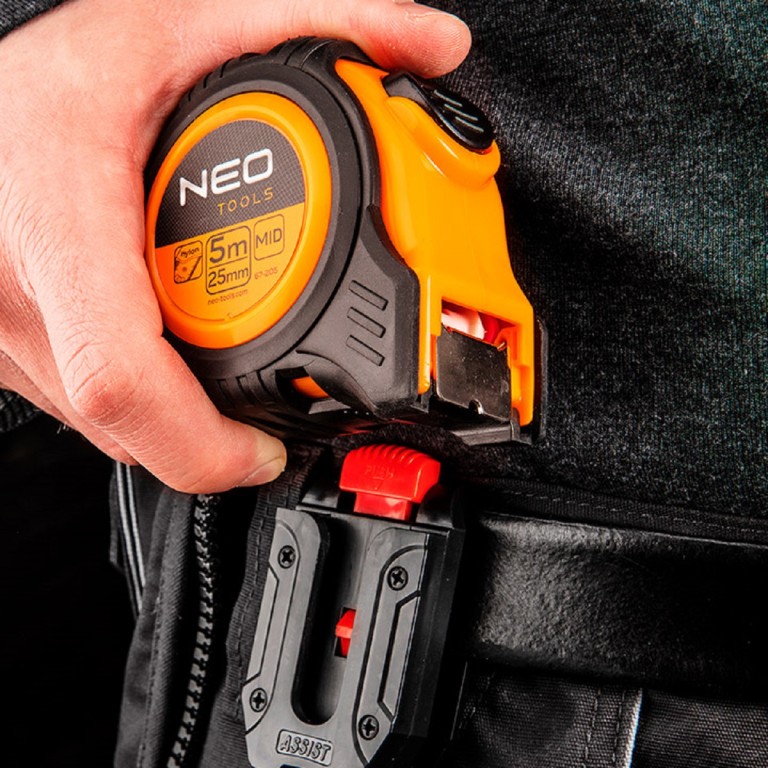 NEO - Mérőszalag, auto-stop, övcsattal, 5m x25mm