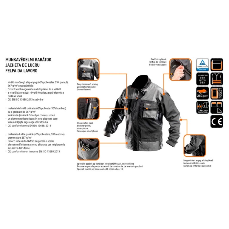 NEO - Férfi munkásdzseki, fényvisszaverő csíkokkal, M