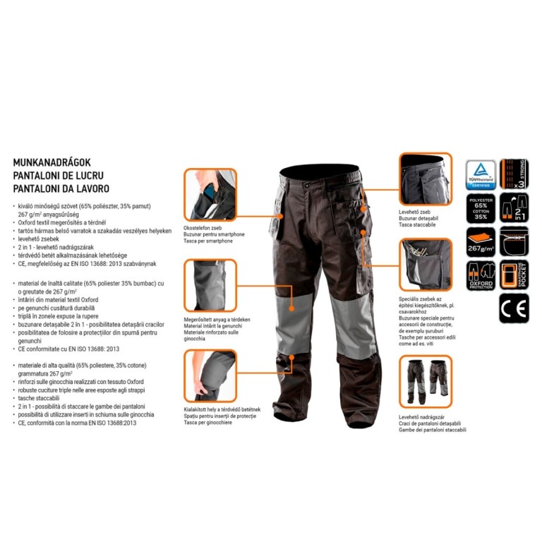NEO - Férfi hosszú munkásnadrág, 2in1 line, lezippzározható lábszárral, S