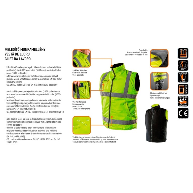 NEO - Láthatósági munkásmellény, kifordítható, XXL