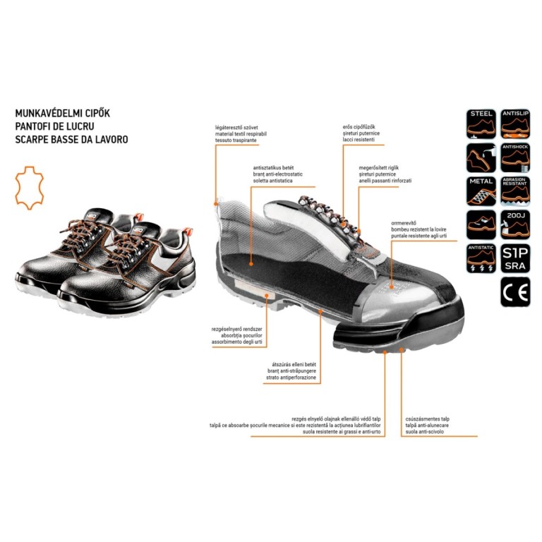 NEO - Munkavédelmi cipő, bőr, S1P SRA, CE, 41