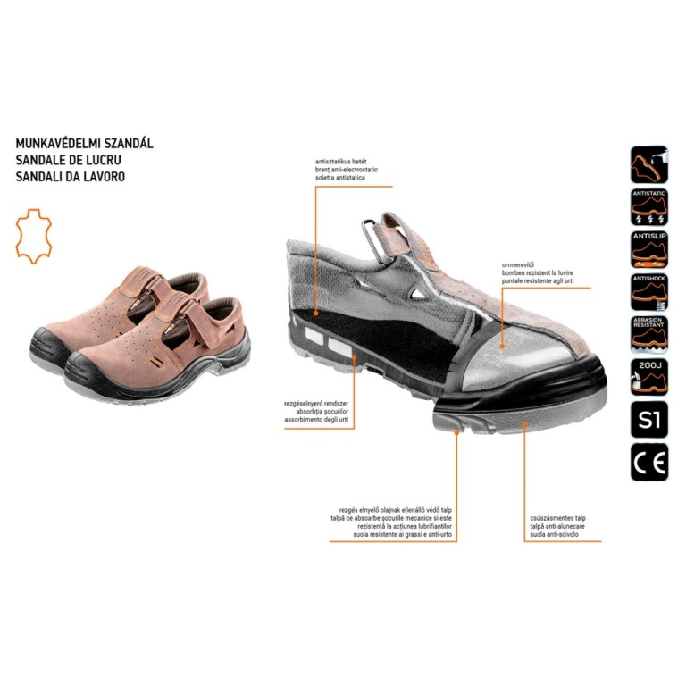NEO - Munkavédelmi szandál, velúr, S1 SRC, CE, 38